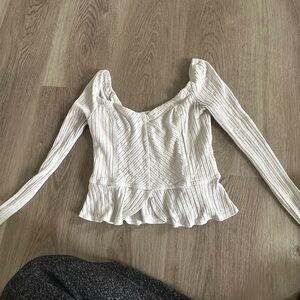 White Ribbed Long Sleeve Top